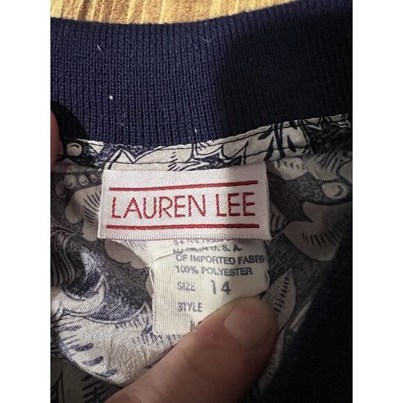 Vintage Lauren Lee Blue And White Floral Womens Blouse Padded Shoulders Size 14 - Picture 5 of 10
